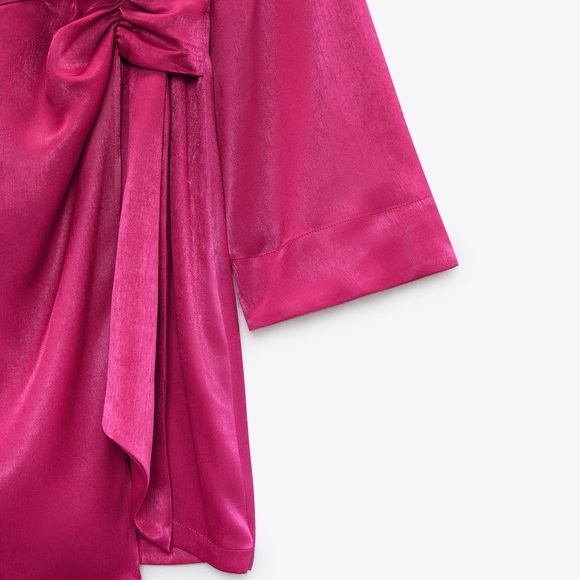 ZARA FUCHSIA SATIN WRAP DRESS - Picture 4 of 4